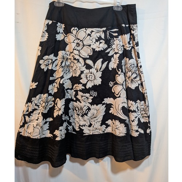 Nicole Miller 10 Black Ivory Floral Sequin Midi Skirt Boho Coastal Cowgirl Glam - Picture 6 of 10